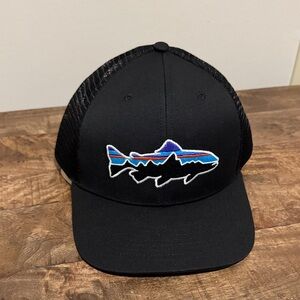 Black Trucker Hat with Fish Logo